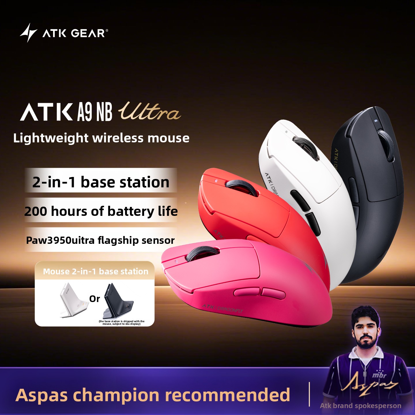 Esports Gaming Station - ATK A9 NB Ultra Hafif Kablosuz
